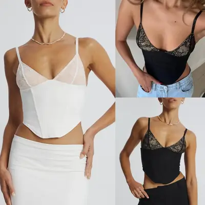 White V-Neck Lace Vest Women's Backless Top