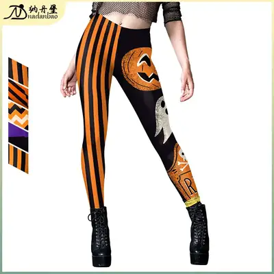 Women's Orange Black Striped Yoga Leggings with Boot