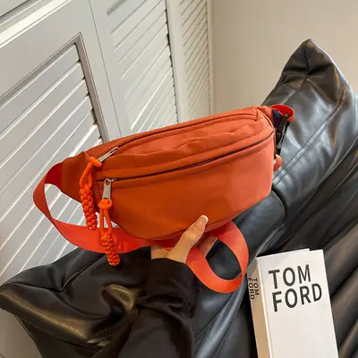 Orange Crossbody Bag for Women with Braided Strap