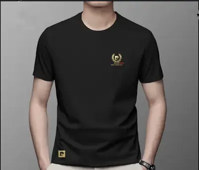 Men Black Casual T-Shirt Round Neck Short Sleeve