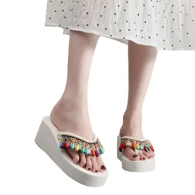 Bohemian heightened platform beach slippers women's summer outdoor wear seaside vacation non-slip women's summer sandals Flip Flops