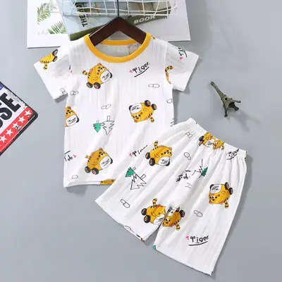 Summer new cotton children's short sleeve suit boys and girls baby ultra-thin homewear air conditioning clothes pajamas baby
