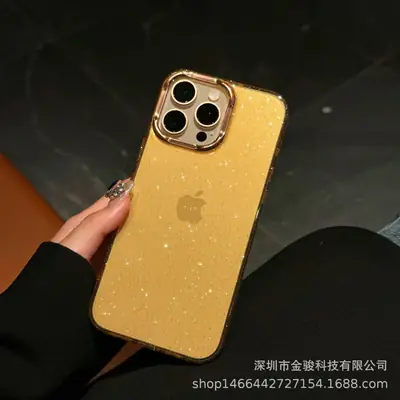 Apple iPhone 16 Pro Case with Electroplated Lens Frame & Glitter TPU