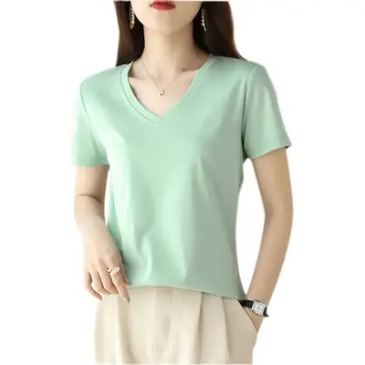 Women's V-neck Cotton T-Shirt Purple Slim Fit