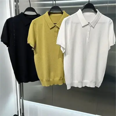 Men's Knitted Polo T-Shirt Yellow 2023 Summer