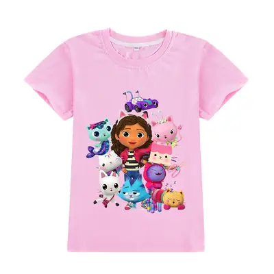 Pink Kids T-Shirt with GABBY CATS Cartoon Print