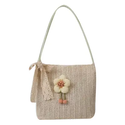 Fresh Sunflower Knitted Straw Shoulder Bag for Women