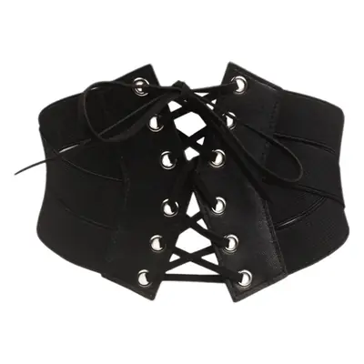 Black Elastic Waist Belt with Lace Up Design