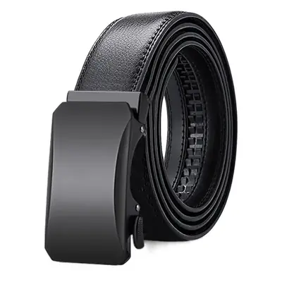 Men's Black Leather Belt with Automatic Buckle