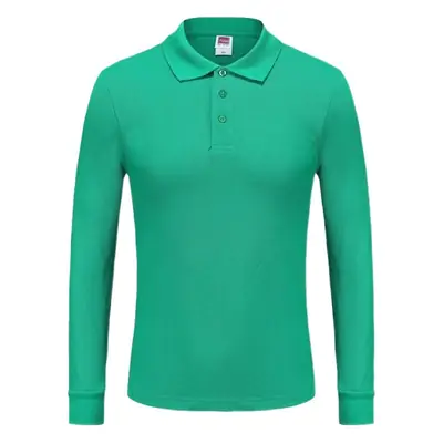Men's Grey Cotton Polo Shirt Long Sleeve Plain