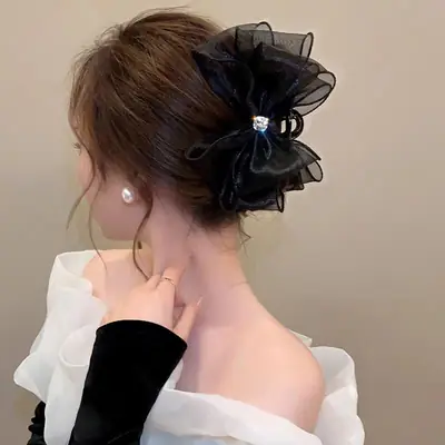 Elegant Black Hairpin with Big Bow for Women