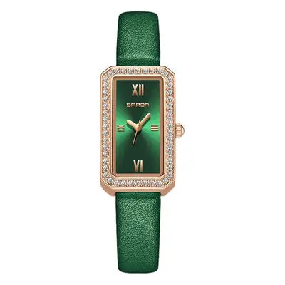 Sanda Women's Rectangular Green Diamond Watch