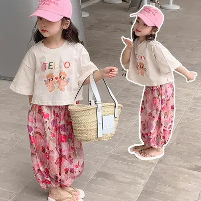 Korean Girl's 2Pc Printed Cotton Suit Summer 2023