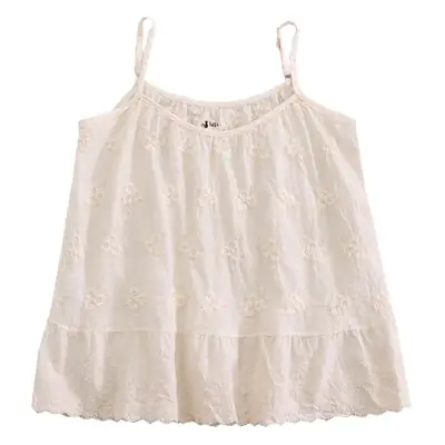 White Embroidered Cotton Sling Vest Top for Women