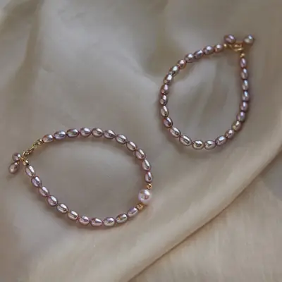 Light Luxury Gentle Purple Freshwater Pearl Bracelet 14K Gold