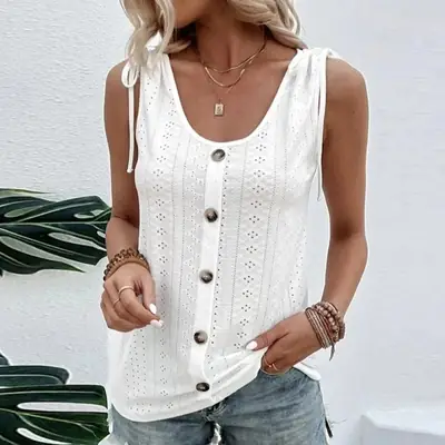 Ladies Sleeveless Button Sling Top Pink Denim Shorts