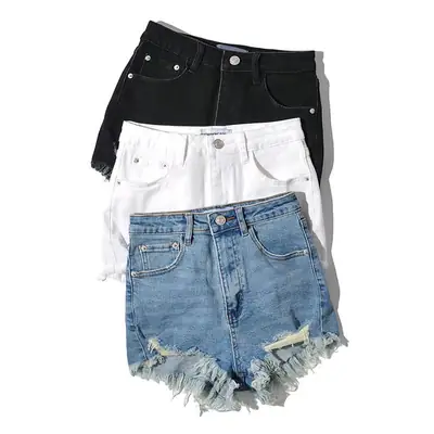 Hot Girl Stretch Rag Shorts Blue Denim Casual