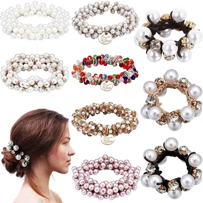 Cross-Country Crystal Pearl Hair Rope for Women