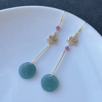 Guatemala Ins Jade Earrings Blue Water Round