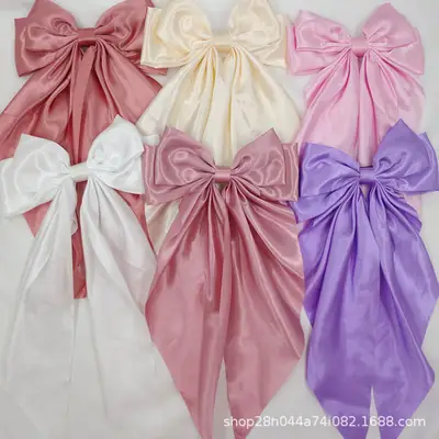 Grey Satin Bow Hairpin Clip for Women