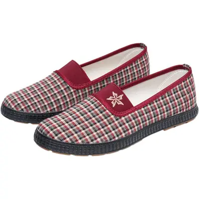 Women Plaid Slip-On Shoes Red White Work
