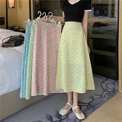 Women Floral High-Waist Skirt 2024 Summer