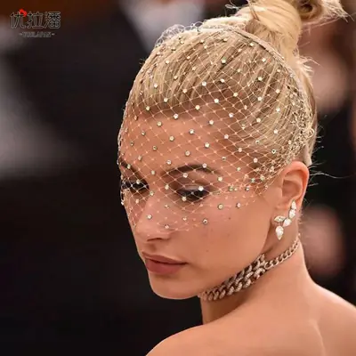 Bridal Veil with Diamonds & Pearls Headband Black White