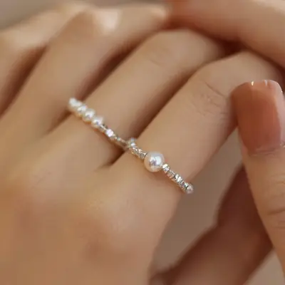 Broken Silver Pearl Ring Niche Design Light Luxury
