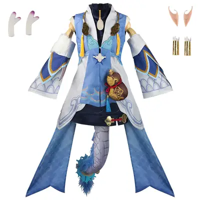Bailu Anime Game Women Outfit Set Blue Dragon Tail
