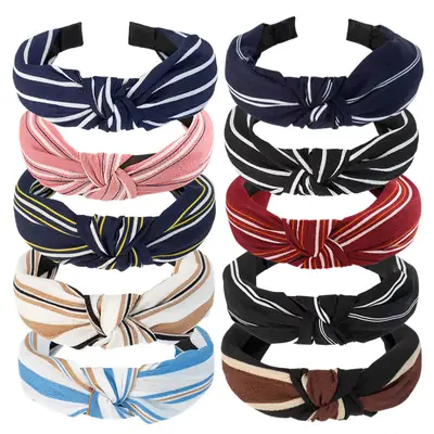 New European and American cross-border headband women's face wash contrast color hair accessories retro fashion wide-brimmed fabric knotted headband