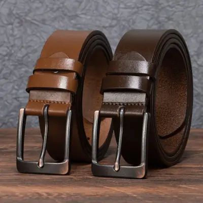 Men's Brown Leather Belt with Silver Buckle