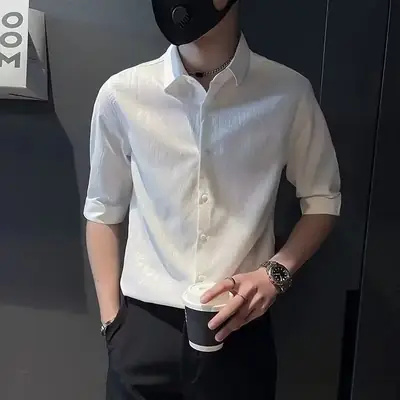 Men's White Ice Silk Short Sleeve Shirt