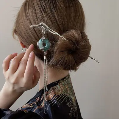 National Style Dragon Hairpin Dark Green Tassel