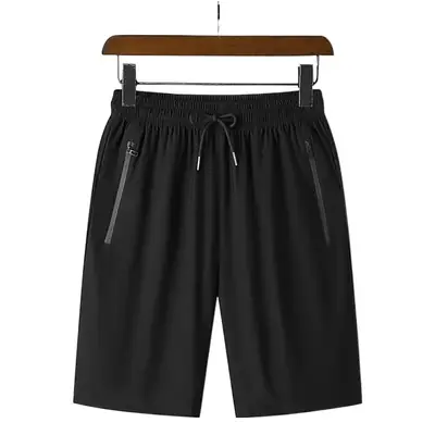Men Ice Silk Shorts Black Loose Summer Casual