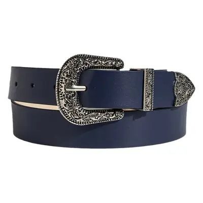 Black Carved Belt with Gold Buckle for Women