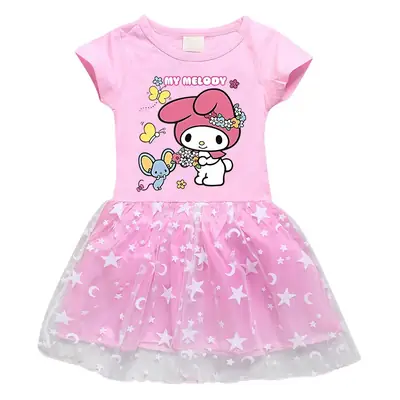 2023 New Arrival Purple Cartoon Girl's Dress Half Sleeve Summer