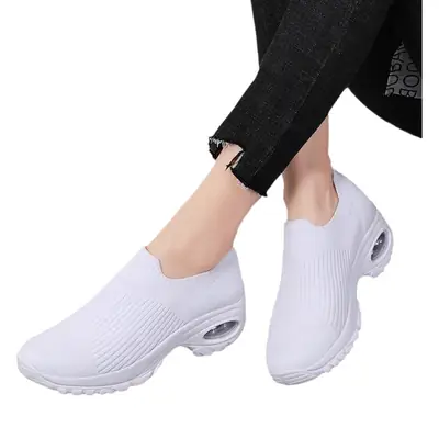 Air-Cushioned Women's Shoes 2026 Spring/Summer Fly-Knit Mesh Rocking Shoes for Women, Thick-Soled Mom Shoes, Cross-Border Large Size Sock Shoes for Women