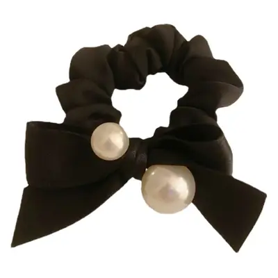 Black Pearl Bow Hair Ring for Women
