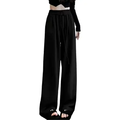 Grey Wide-leg Ice Silk Pants Women 2023 Summer