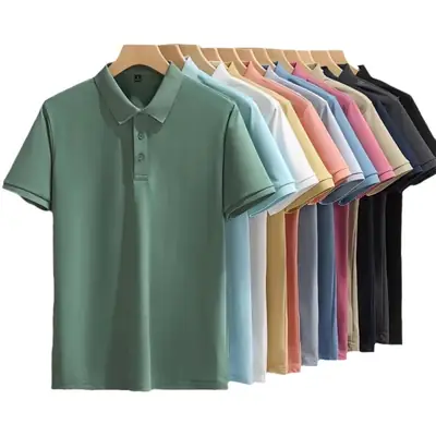Men Light Blue Polo T-Shirt Short Sleeve Loose Summer