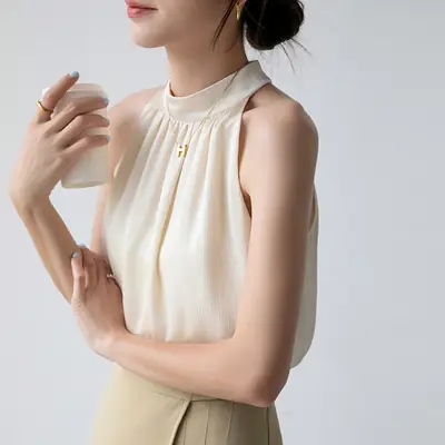 Women's Sleeveless Top with Hanging Neck Apricot