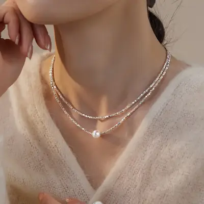 Broken Silver Pearl Necklace for Women