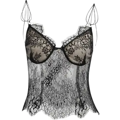 Black Lace Low Cut V-Neck Vest for Women