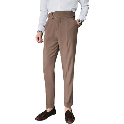 Men's Slim Fit High Waist Business Pants Brown