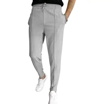 Men's Black Waffle Drawstring Pants Summer Casual