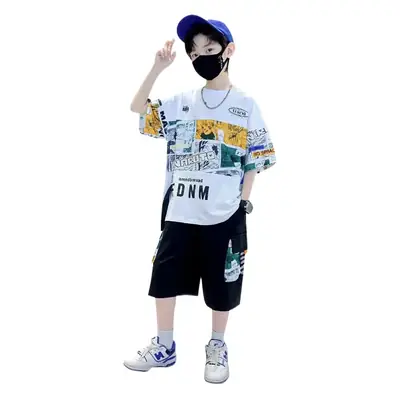 New Kids Summer T-Shirt Set Blue Printed Casual Boys