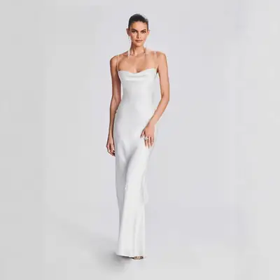 2025 Sexy Chiffon Patchwork Backless Dress White