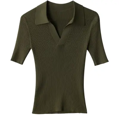 Women's Black Polo Collar Slim Fit Sweater Top