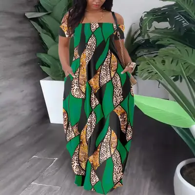 Multi-Color Printed One Shoulder Summer Dress