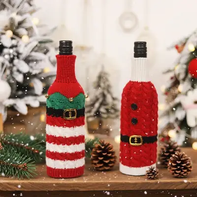 Knitted Christmas Belt for Men Women Red White Striped Set